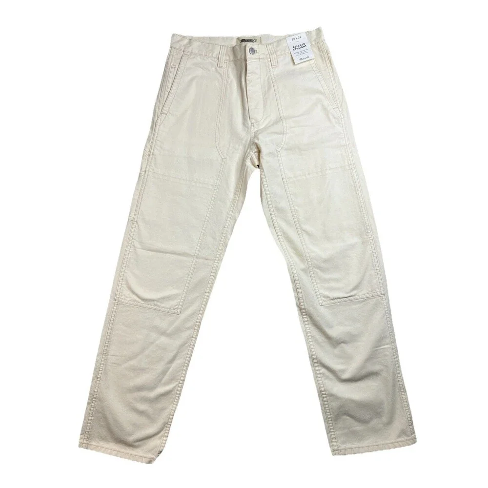 Madewell Utility Relaxed Straight Workwear Pants Mens 30 Cream Vintage Canvas
